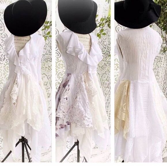 Festival Sleeveless White Ruffle Multi Tiered Uneven Long Kimono Jacket - Picture 4 of 4